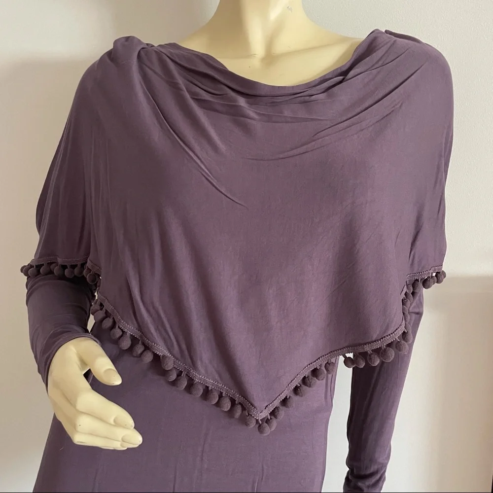 Purple Stretchy long sleeved top with scarf neckline - Picture 2 of 10